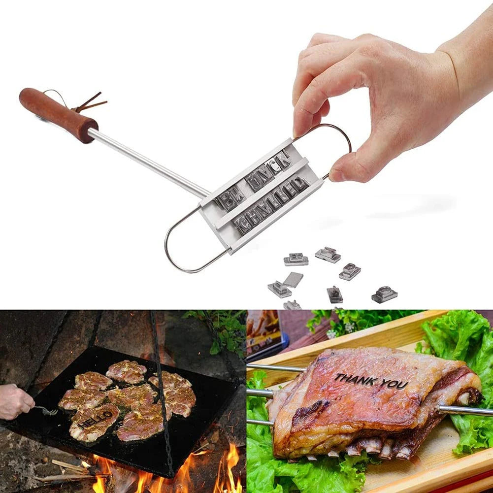 BBQ Branding Iron 55Letters DIY Barbecue Letter Printed BBQ Steak Tool Meat Grill Forks Barbecue Tool Accessories kitchen stuff