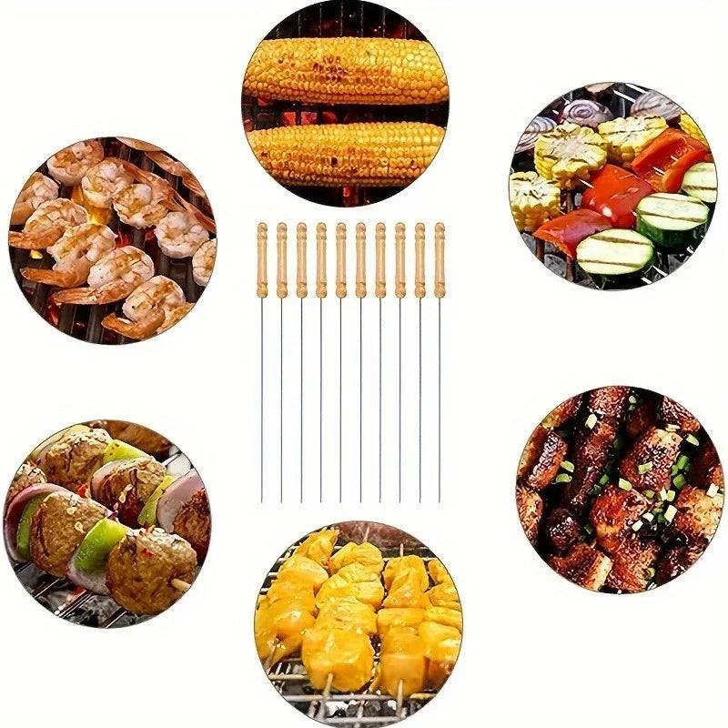 10PCS Stainless Steel Barbecue Skewer Reusable BBQ Skewers For Outdoor Camping Picnic Cooking Tools BBQ Supplies