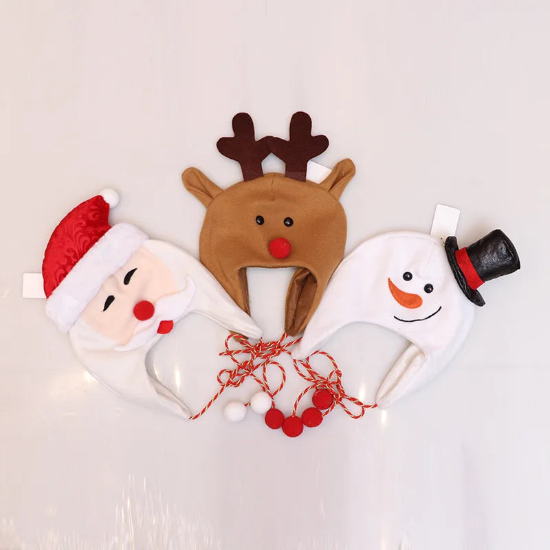 2023 Christmas Hat Christmas Tree Hat Decoration Adult Children's Hat Children's Brushed Cloth Long Rope Cartoon Snowman Elk Hat