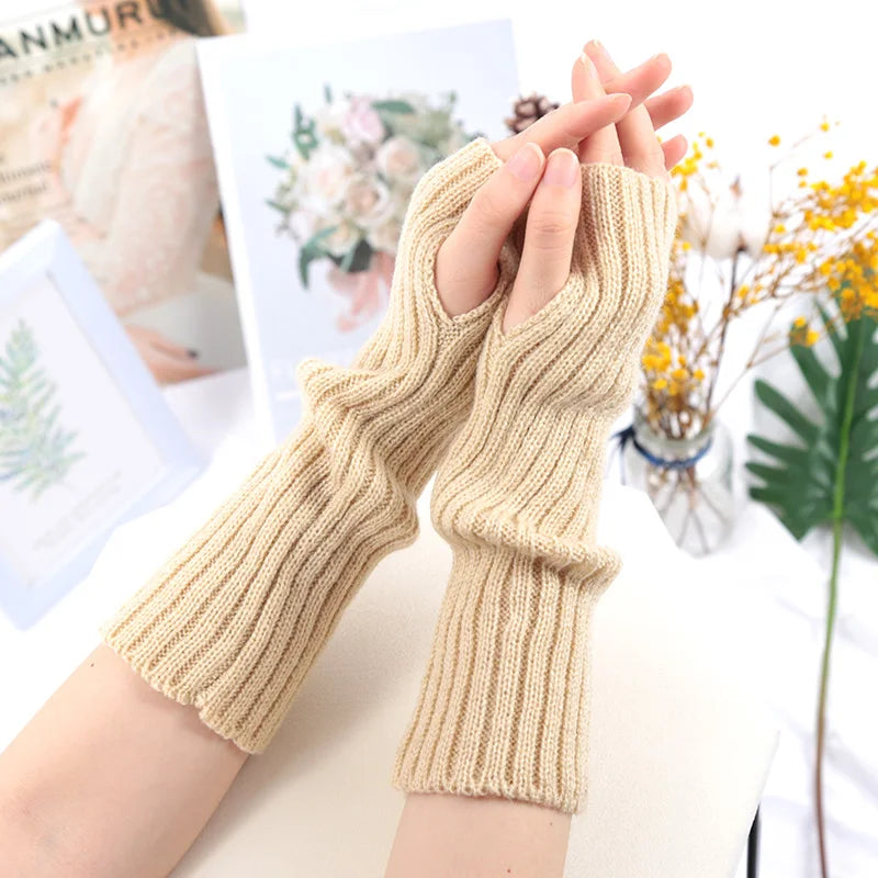 Long Fingerless Gloves Women Mitten Winter Arm Warmer Kawaii Knitted Sleeve Soft Girls Anime Clothes Punk Gothic Lolita Gloves