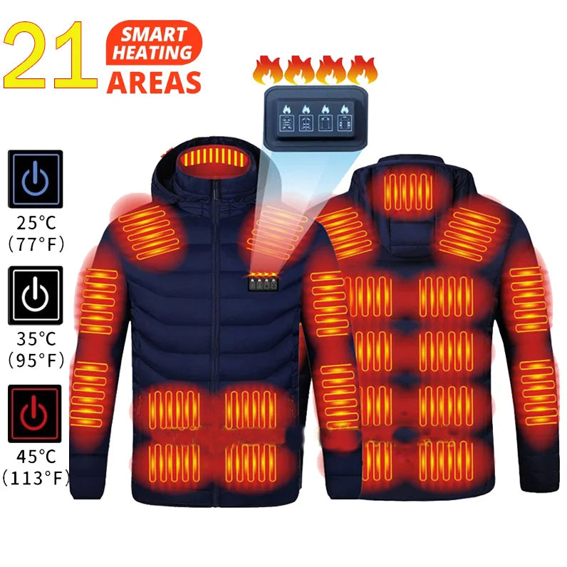 21 Areas Heated Jacket Mens Jacket Waterproof Heating Jacket Men Warm Winter Jackets Parkas Coat Heated Vest Tactical