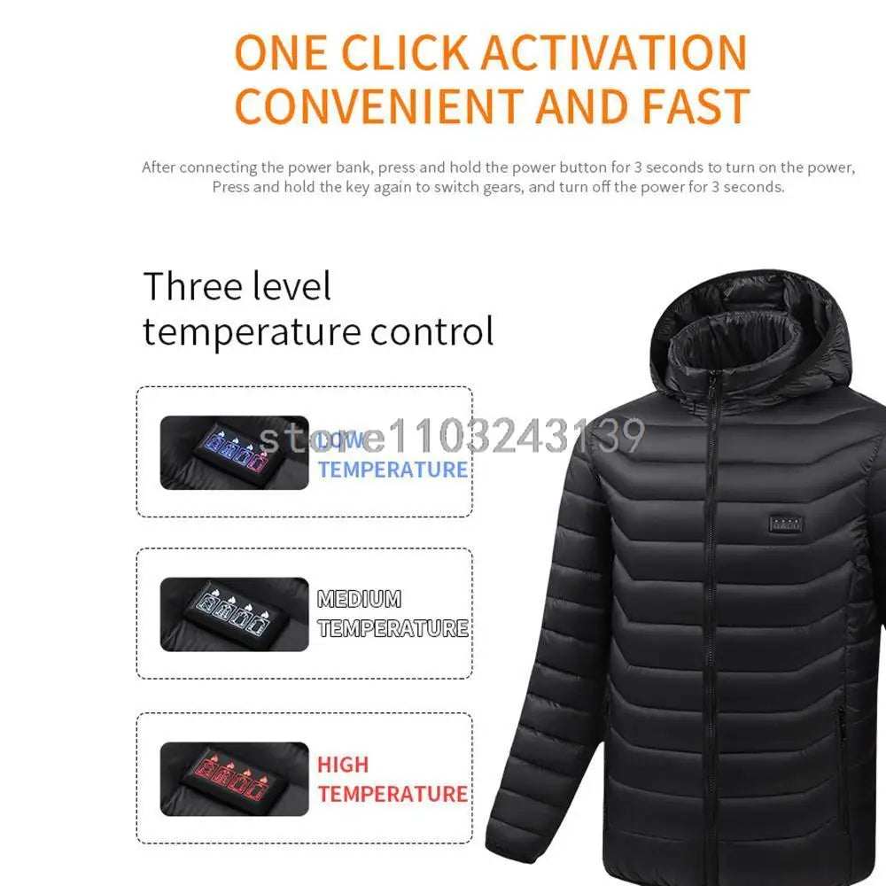 25 Areas Heated Jacket Men Women USB Electric Heated Down Jacket Thermal Self Heating Jacket Hiking Camping Ski Winter Coat