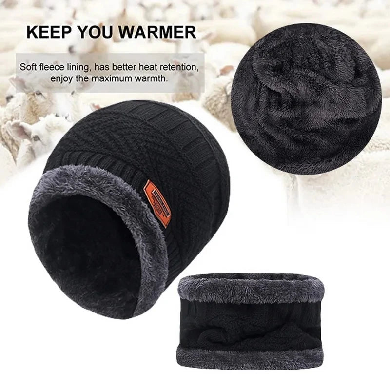 2023New Winter Hats Knit Cap Men Velvet Hat Coral Fleece Scarf Outdoor Riding Hat Warm Thickening Plus Velvet Neck Protect Cap