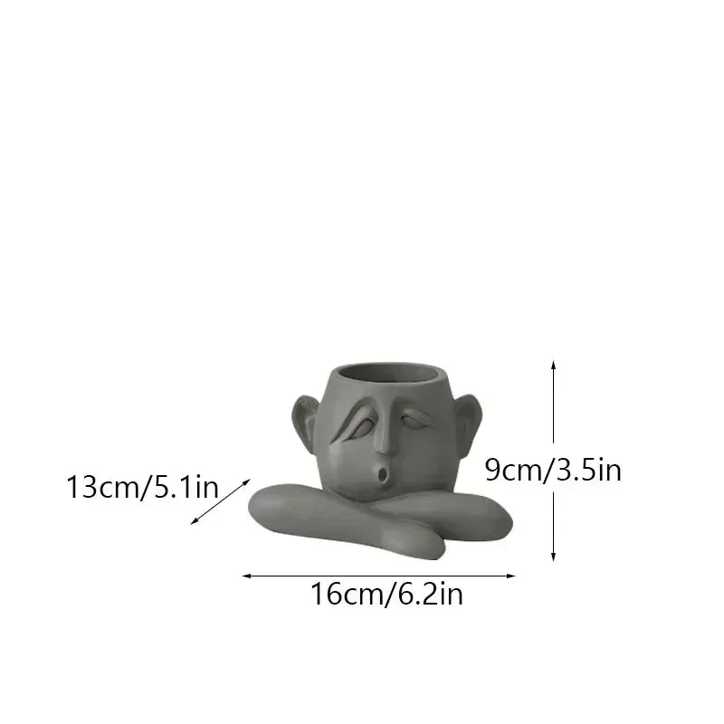 Resin Abstract Figure Family Flowerpot Ornament Home Living Room Desktop Decoration Figurines Object for Interior Pot