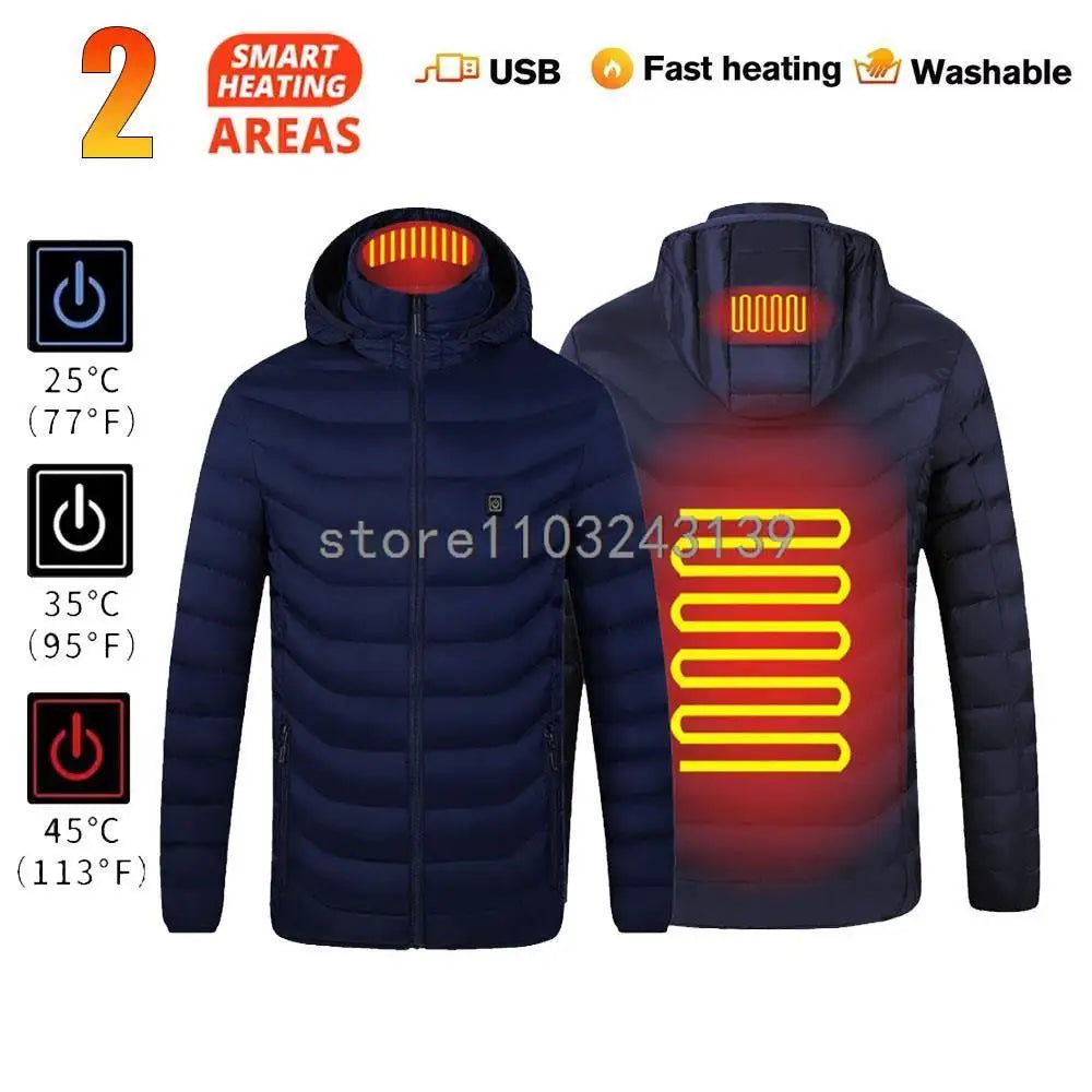 25 Areas Heated Jacket Men Women USB Electric Heated Down Jacket Thermal Self Heating Jacket Hiking Camping Ski Winter Coat