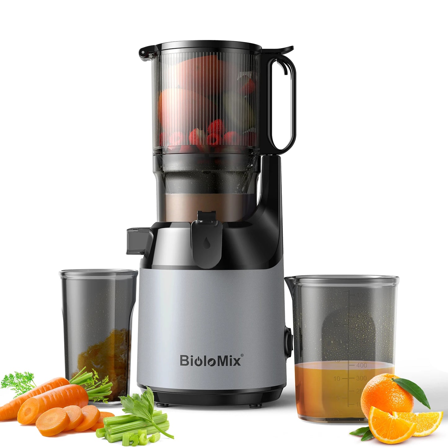 BioloMix Cold Press Juicer,with 130mm Feed Chute,Fit Whole Fruits & Vegetables,High Juice Yield,BPA FREE Slow Masticating Juicer