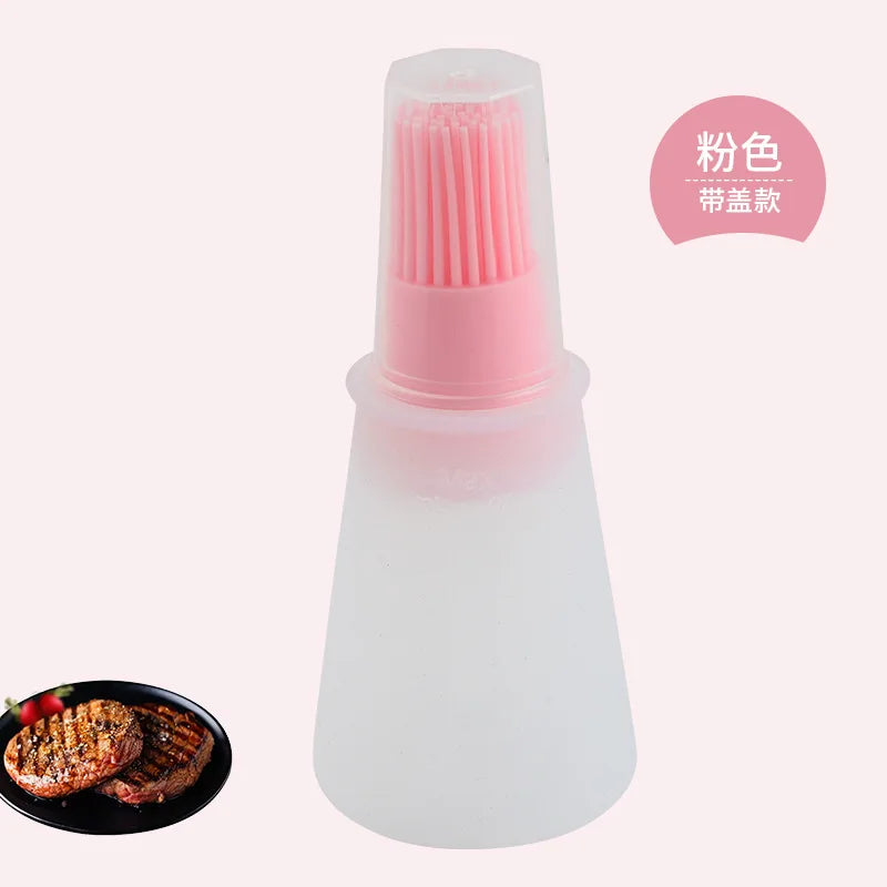 Silicone Oil Bottle Brush Oil Dispenser Bottle With Barbecue Brush High Temperature Resistant Basting Brush Kitchen BBQ Tools