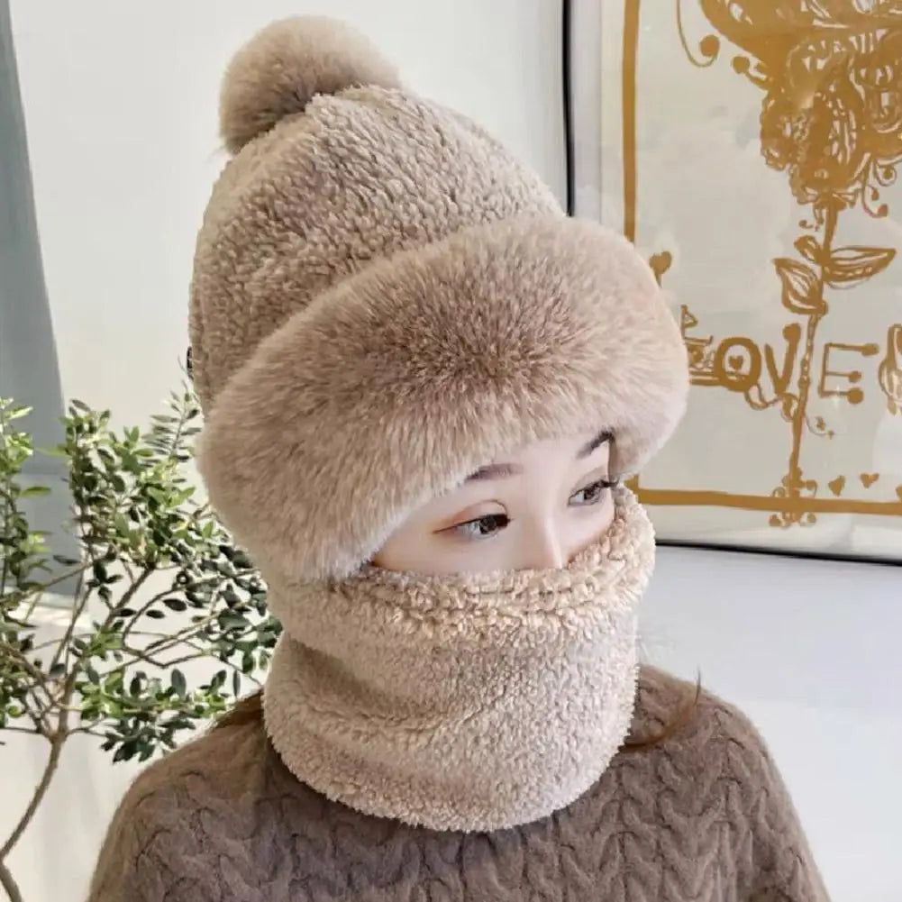 Winter Hats for Women 2024 New Autumn and Winter Collar Scarf Mask One Thick Warm Ear Protection Windproof Hooded Solid Color