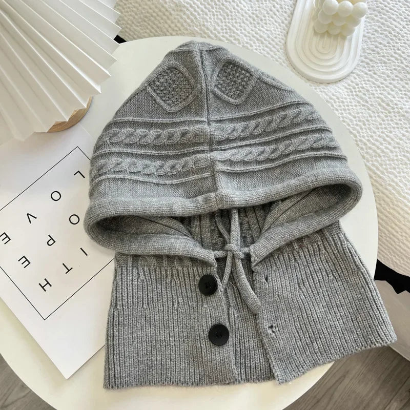 Knitted Balaclava Hat Winter Warm Thicken Imitation Cashmere Scarf Set Shawl Split Finger Gloves Wool Pullover Hat Accessories