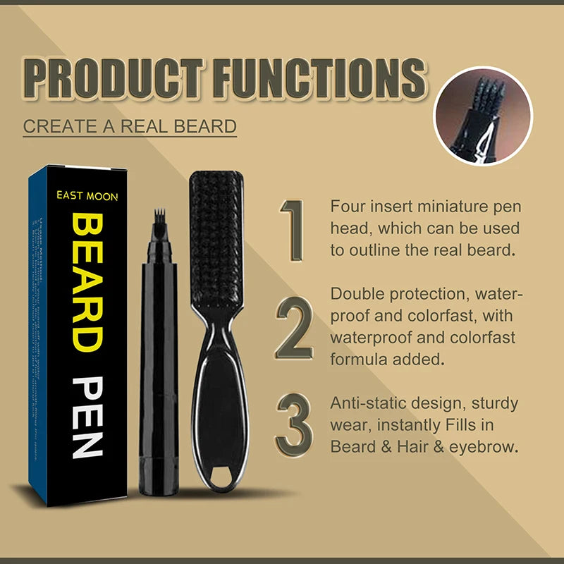 New Waterproof Beard Pen Beard Filler Pencil and Brush Beard Enhancer Lasting Repair Moustache Coloring Shaping Tools Man