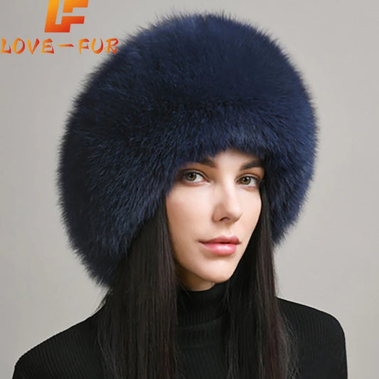 Hot Sale 100% natural Fox Fur Hat Fashion Women Cap Thick Fur Cap Winter Warm Hat Female Fashion For Women Hat With Earmuffs Hat