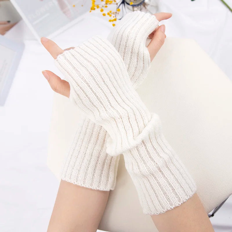 Long Fingerless Gloves Women Mitten Winter Arm Warmer Kawaii Knitted Sleeve Soft Girls Anime Clothes Punk Gothic Lolita Gloves