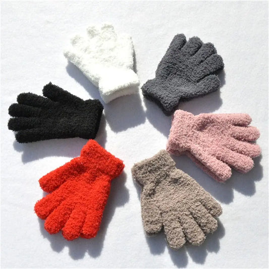 Winter Soft Warm Cartoon Lovely Candy Color Full Fingers Coral Plush Mittens Kids Gloves 0-11 Years Old