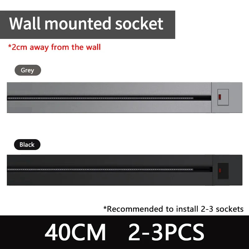 Wall power rail socket with switch, kitchen aluminum expansion socket 40cm 50cm, built-in socket on countertop