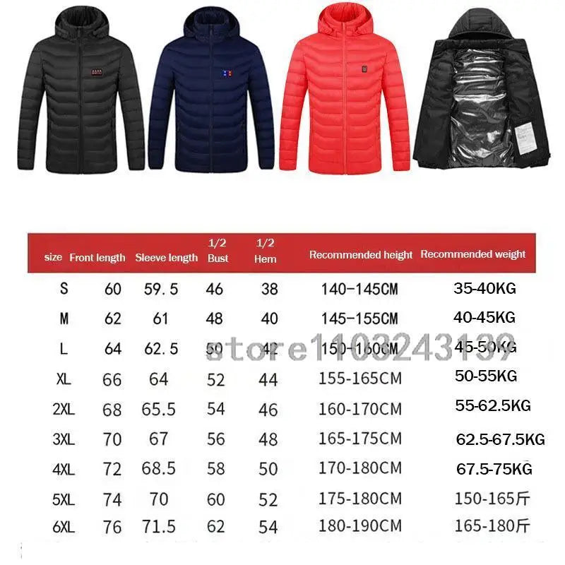 25 Areas Heated Jacket Men Women USB Electric Heated Down Jacket Thermal Self Heating Jacket Hiking Camping Ski Winter Coat