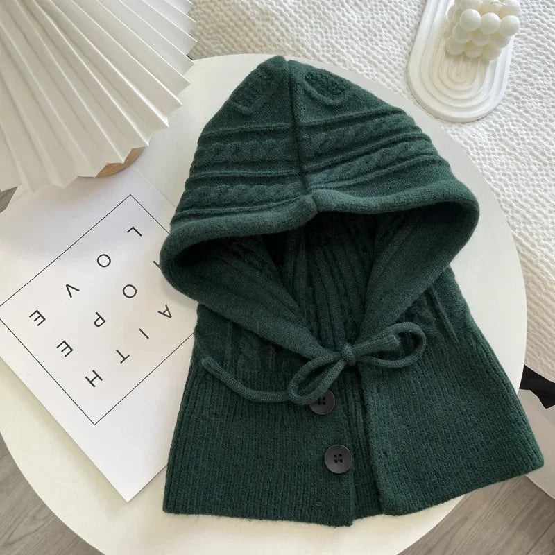 Knitted Balaclava Hat Winter Warm Thicken Imitation Cashmere Scarf Set Shawl Split Finger Gloves Wool Pullover Hat Accessories