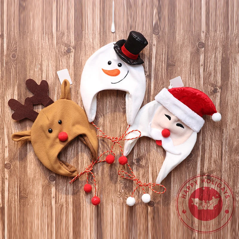 2023 Christmas Hat Christmas Tree Hat Decoration Adult Children's Hat Children's Brushed Cloth Long Rope Cartoon Snowman Elk Hat