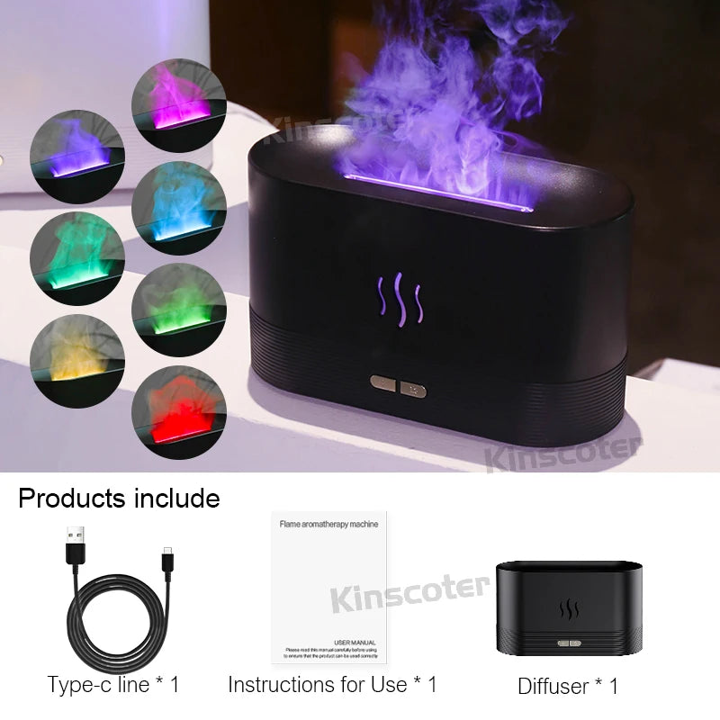 KINSCOTER Aroma Diffuser Air Humidifier Ultrasonic Cool Mist Maker Fogger Led Essential Oil Flame Lamp Difusor