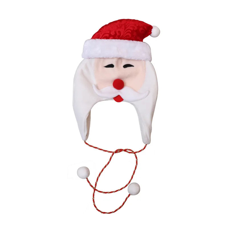 2023 Christmas Hat Christmas Tree Hat Decoration Adult Children's Hat Children's Brushed Cloth Long Rope Cartoon Snowman Elk Hat