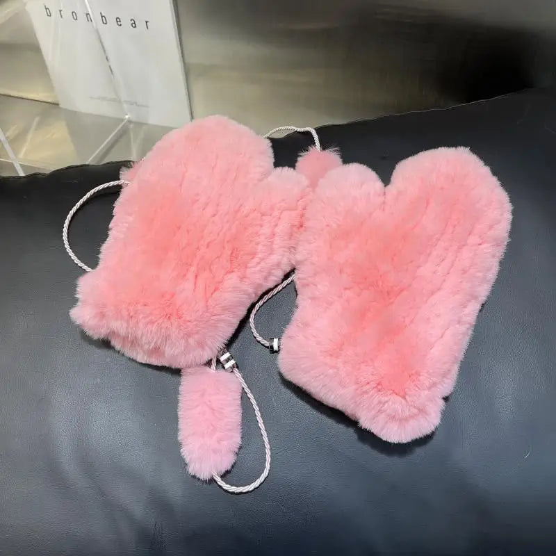 New Winter Women Real Rex Rabbit Fur Gloves Knitted Real Rex Rabbit Fur Mittens Hot Sale Lady Winter Warm Soft Natural Fur Glove