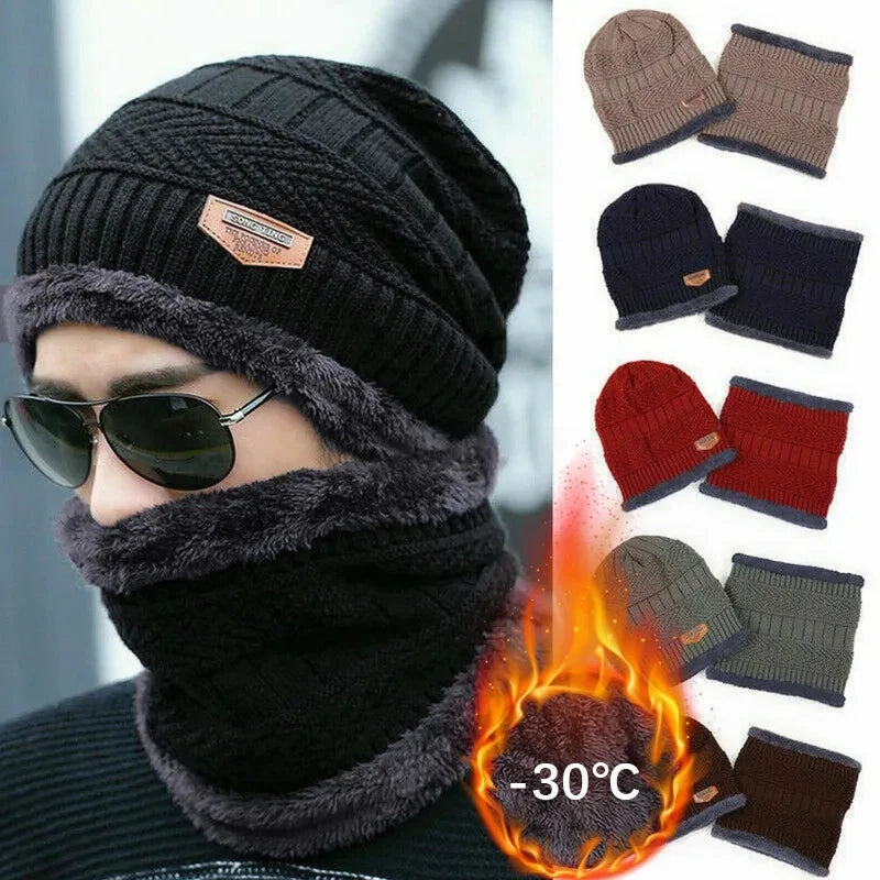 2023New Winter Hats Knit Cap Men Velvet Hat Coral Fleece Scarf Outdoor Riding Hat Warm Thickening Plus Velvet Neck Protect Cap