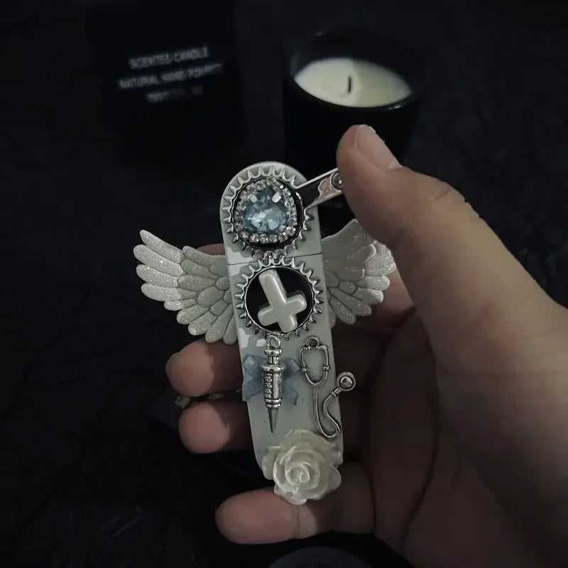 New Angel Wings Pure White Inflatable Lighter Windproof Jet Flame Holy Pink Flame Lighter Cigarette Accessories Girl Gift