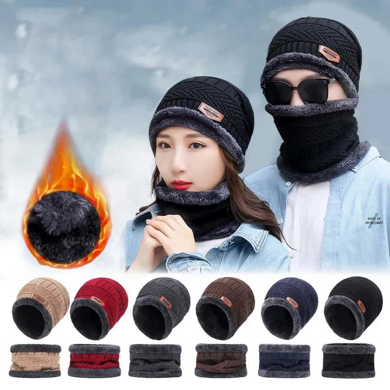 2023New Winter Hats Knit Cap Men Velvet Hat Coral Fleece Scarf Outdoor Riding Hat Warm Thickening Plus Velvet Neck Protect Cap