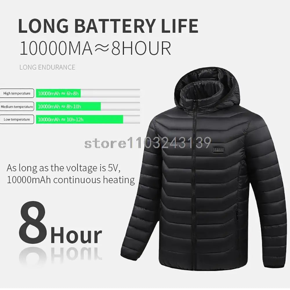 25 Areas Heated Jacket Men Women USB Electric Heated Down Jacket Thermal Self Heating Jacket Hiking Camping Ski Winter Coat