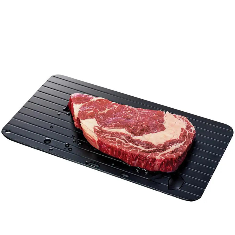 LMETJMA Fast Defrosting Tray Aluminium Alloy Thaw Food Defrosting Tray Frozen Meat Fish Food Tray With Brush Meat Tools KC0044