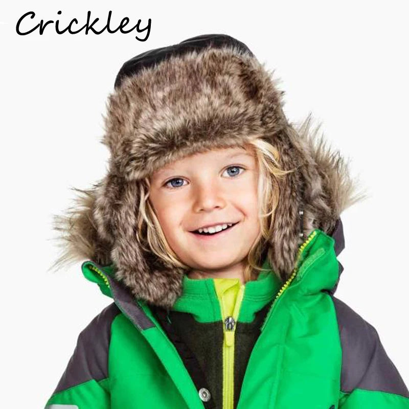 Winter Windproof Thick Warm Children Ushanka Snow Hats Soft Plush Bomber Hats Earflap Russian for Boys Girls Kids Aviator Cap