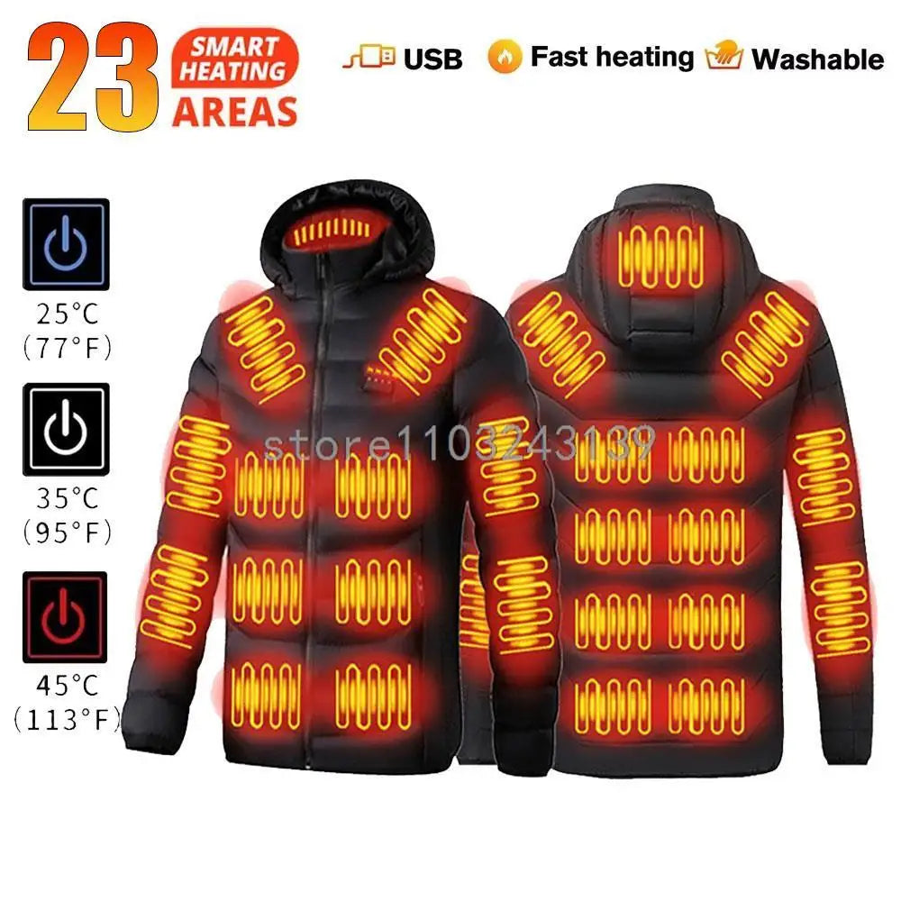 25 Areas Heated Jacket Men Women USB Electric Heated Down Jacket Thermal Self Heating Jacket Hiking Camping Ski Winter Coat