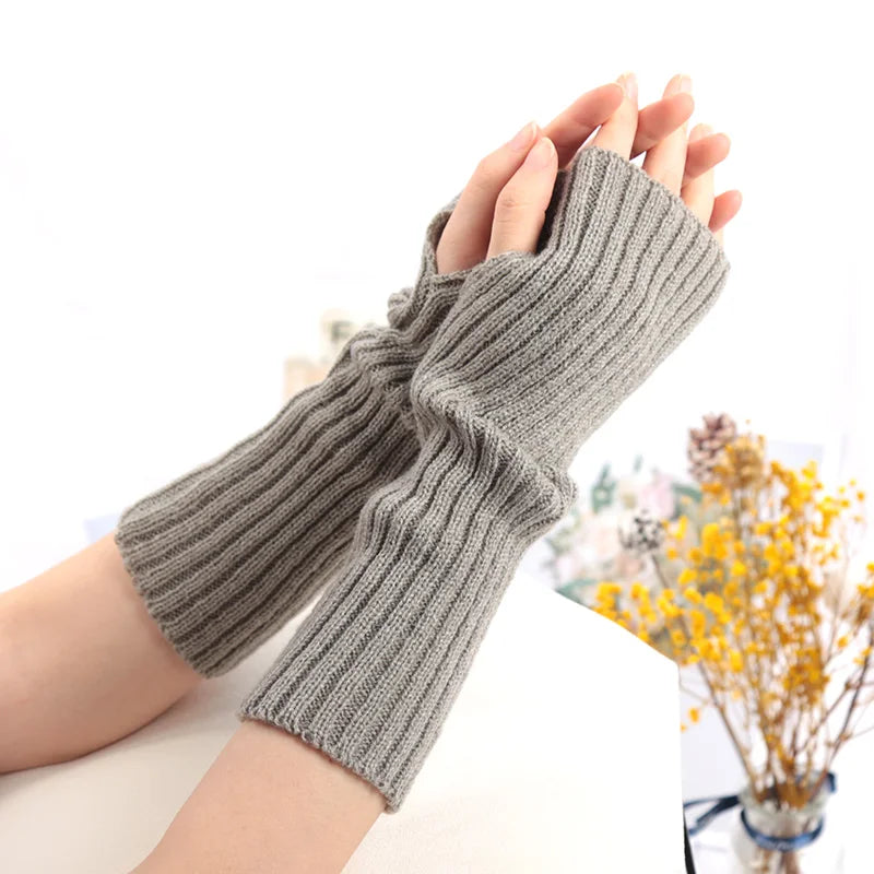 Long Fingerless Gloves Women Mitten Winter Arm Warmer Kawaii Knitted Sleeve Soft Girls Anime Clothes Punk Gothic Lolita Gloves