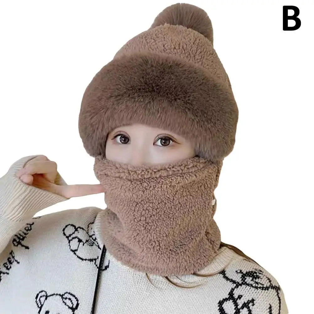 Winter Hats for Women 2024 New Autumn and Winter Collar Scarf Mask One Thick Warm Ear Protection Windproof Hooded Solid Color