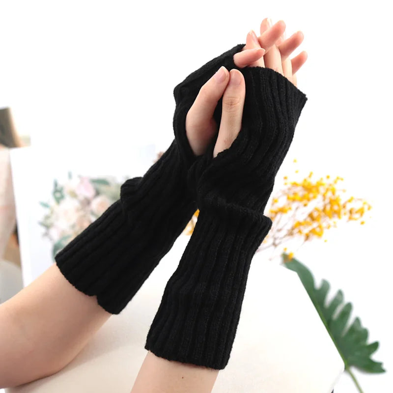 Long Fingerless Gloves Women Mitten Winter Arm Warmer Kawaii Knitted Sleeve Soft Girls Anime Clothes Punk Gothic Lolita Gloves