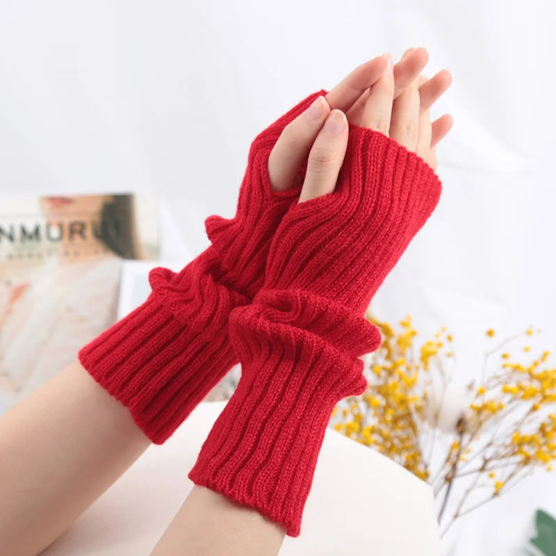 Long Fingerless Gloves Women Mitten Winter Arm Warmer Kawaii Knitted Sleeve Soft Girls Anime Clothes Punk Gothic Lolita Gloves