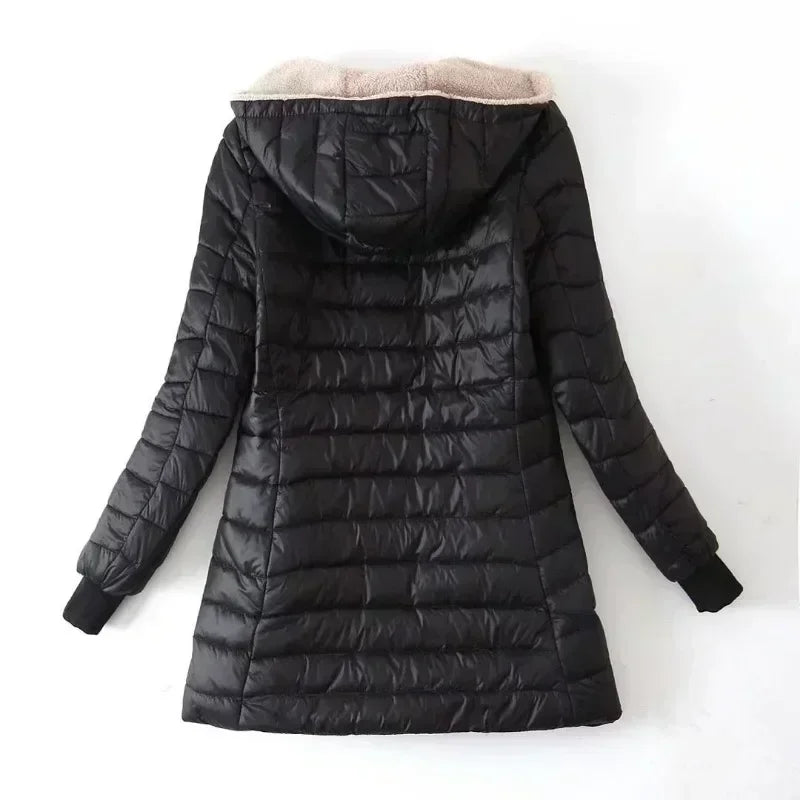 Women Winter Warm Lined Quilted Jacket Fuzzy Fleece Lightweight Zip Long Sleeve Hooded Coat with Pocket Fashion Coats Outwear