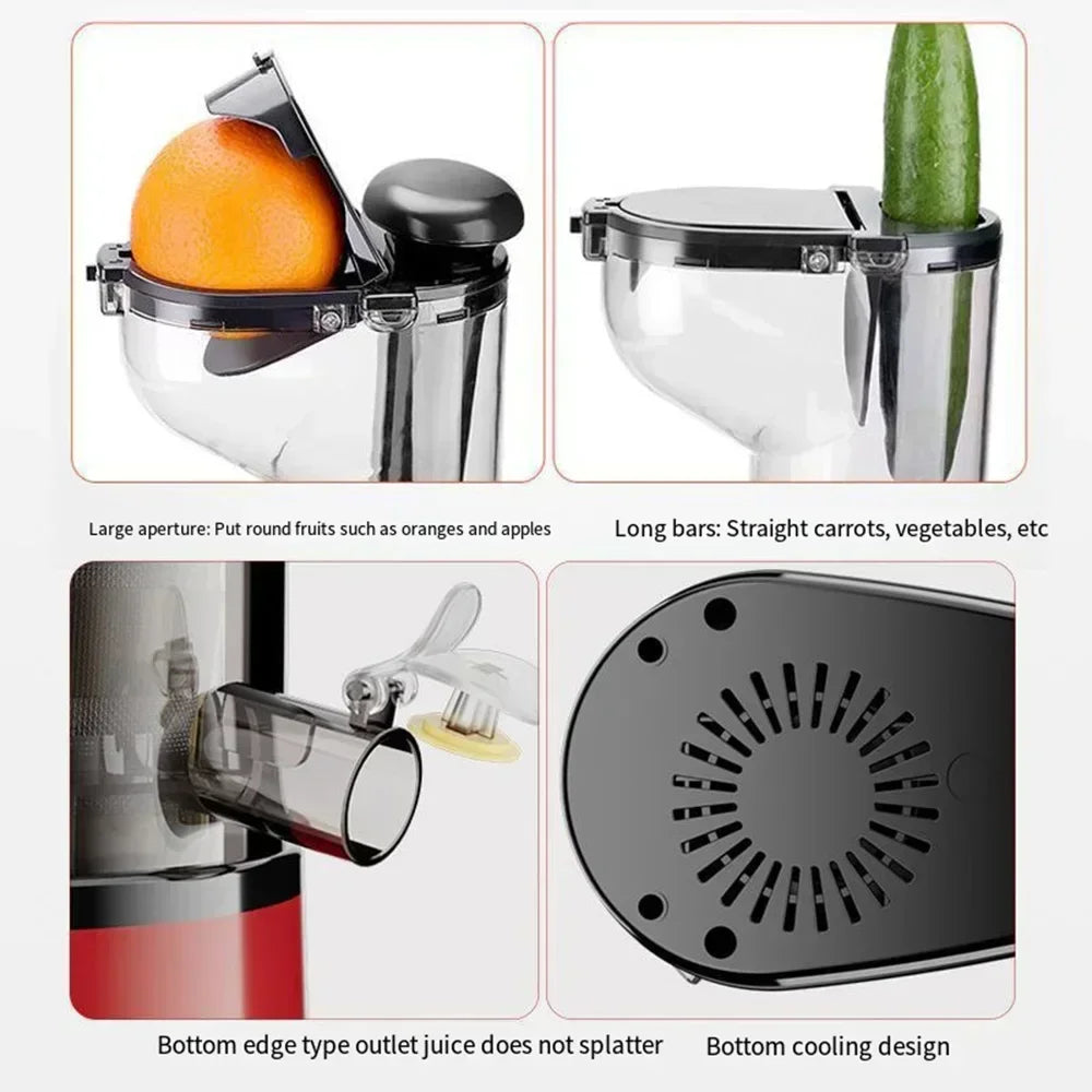 Masticating Juicer Machines, 7 inch Slow Cold Press Juicer with Large Feed Chute, Cold Press Juicers for Vegetables and Fruits