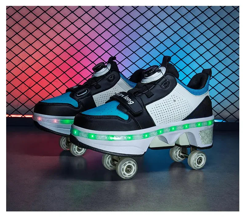 LED Light Deform Wheel Skates Roller Skate Shoes With 4-Wheel  Deformation Parkour Runaway Sneakers Children Adult Rounds Walk