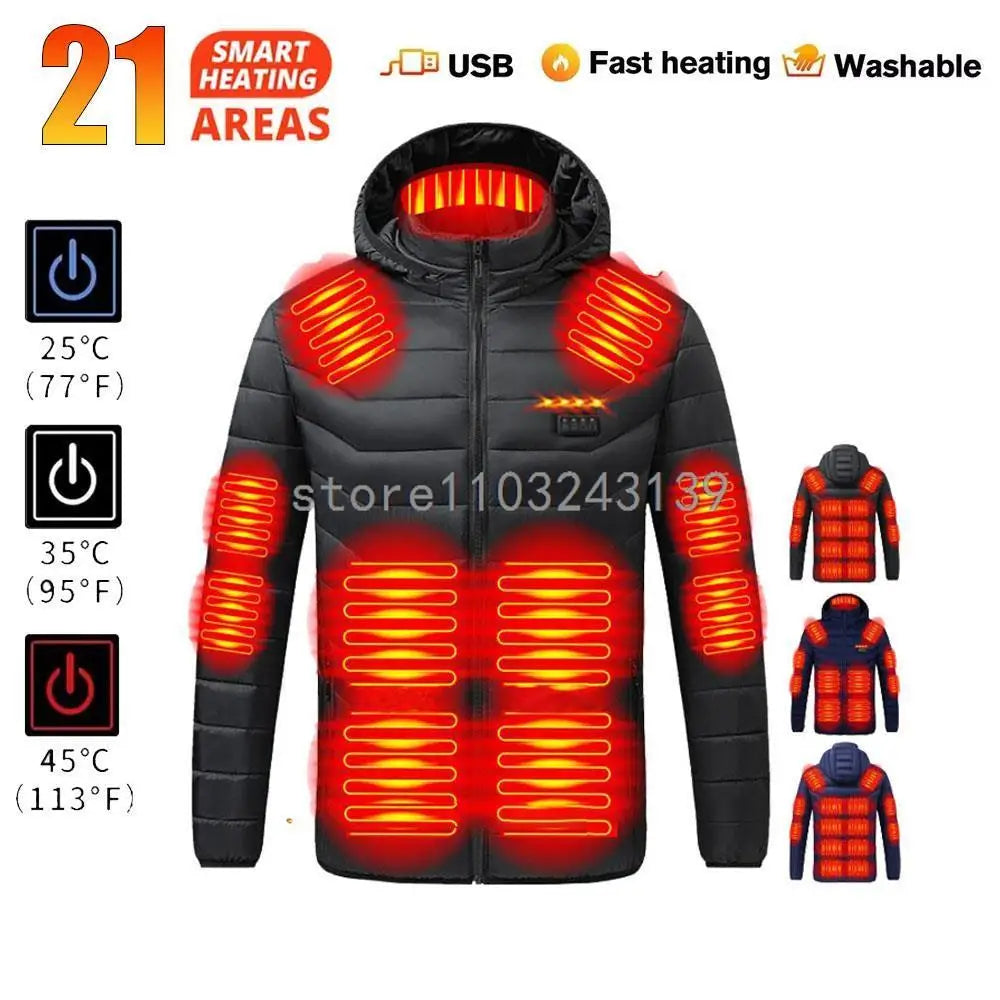 25 Areas Heated Jacket Men Women USB Electric Heated Down Jacket Thermal Self Heating Jacket Hiking Camping Ski Winter Coat