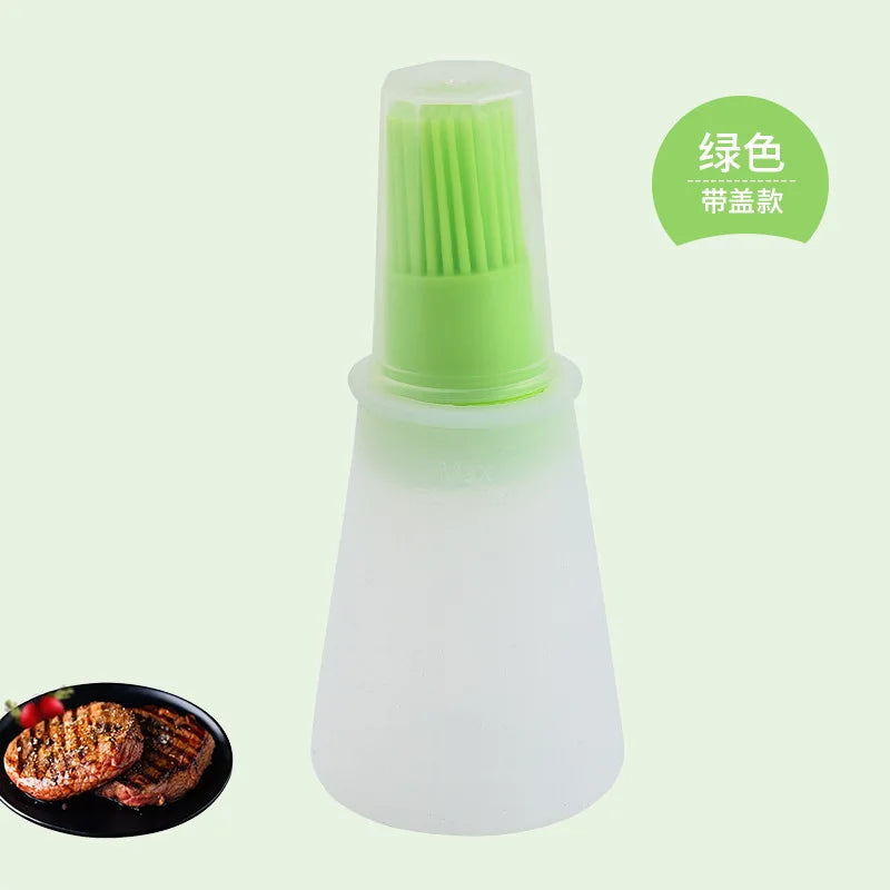 Silicone Oil Bottle Brush Oil Dispenser Bottle With Barbecue Brush High Temperature Resistant Basting Brush Kitchen BBQ Tools