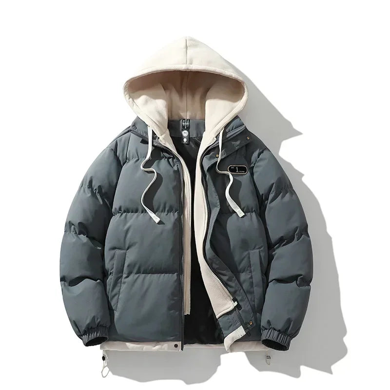 2024 Autumn and Winter Warm Jacket Casual Fashion 2-in-1 Hooded Windproof Bicycle Cotton Coat Simple Couple Outdoor Windbreaker