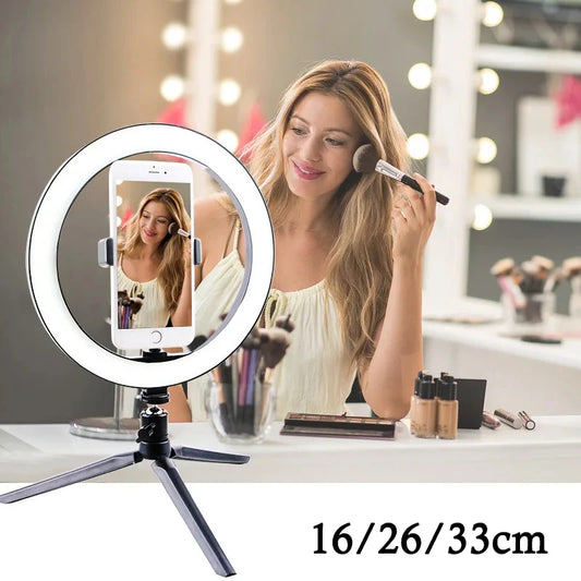 10 Inch LED Ring Light Photographic Selfie Ring Lighting with Phone Holder for Tiktok Youtube Makeup Video Live Studio Ring Lamp