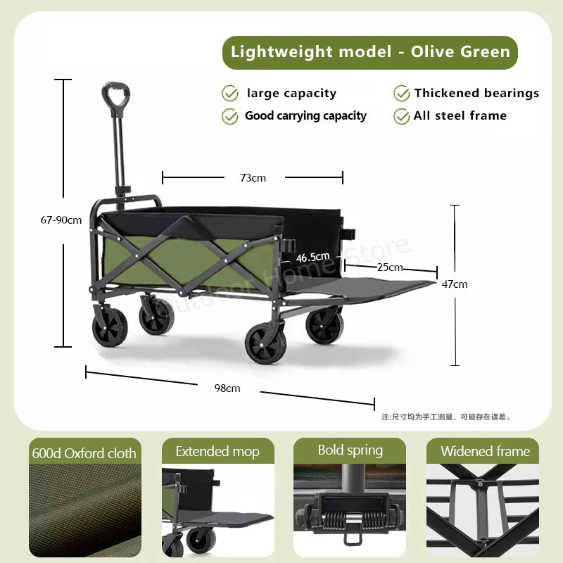 Folding Shopping Cart Outdoor Large Capacity Camping Wagon Wheels Portable Trolley Hand Cart Picnic Beach Foldable Camping Carts