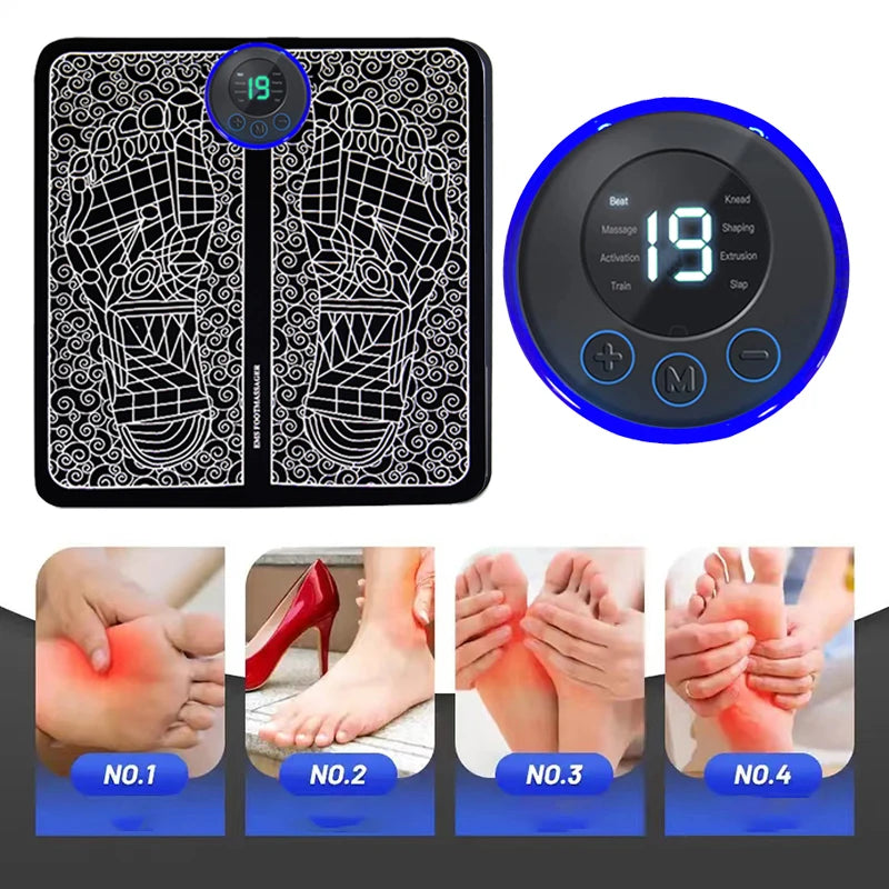 Foot Massager Foldable Portable Electric Massage Pad with Multiple Gear Adjustment for Body Relaxation Device Rechargeable