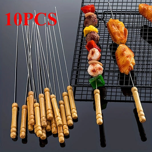 10PCS Stainless Steel Barbecue Skewer Reusable BBQ Skewers For Outdoor Camping Picnic Cooking Tools BBQ Supplies