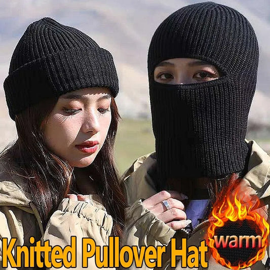 Winter Balaclava Hat Outdoors Men Women Knitted Full Beanies Sport Cycling Skiing Cap Black Warm Cold-proof Plush Knitted Masks