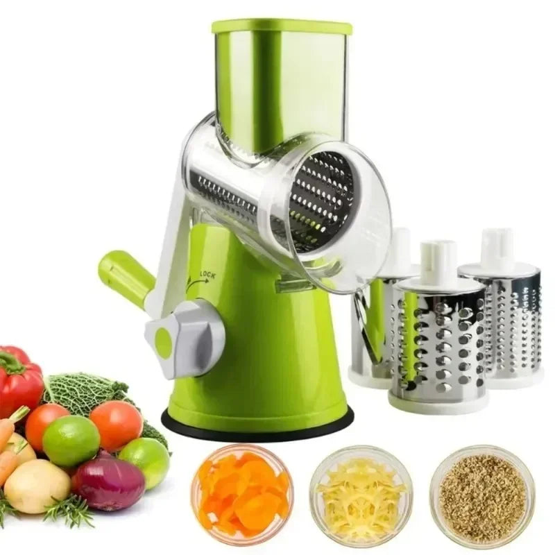 1Pcs Vegetable Cutter & Slicer Manual Kitchen Cheese Chopper Machine With 3 Sharp Drums Multifunctional Garlic Potato Shredder