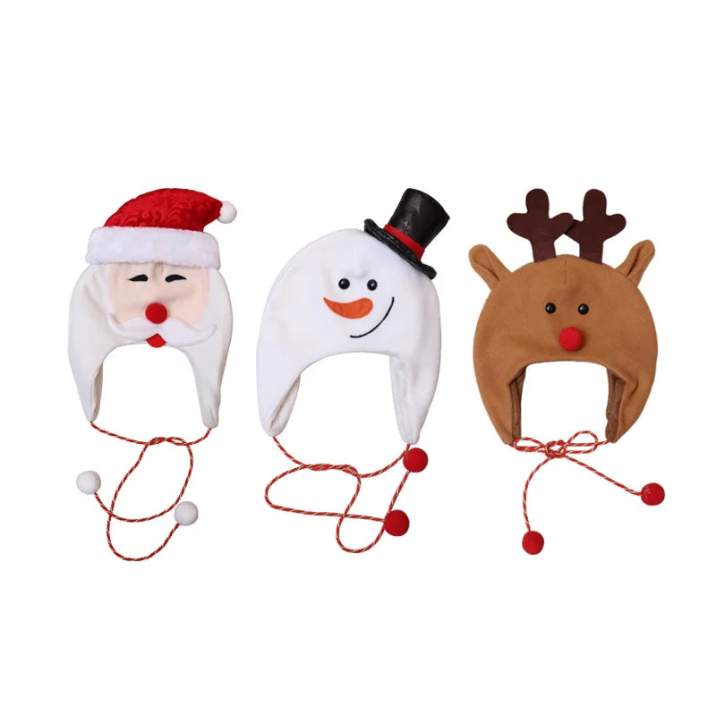 2023 Christmas Hat Christmas Tree Hat Decoration Adult Children's Hat Children's Brushed Cloth Long Rope Cartoon Snowman Elk Hat