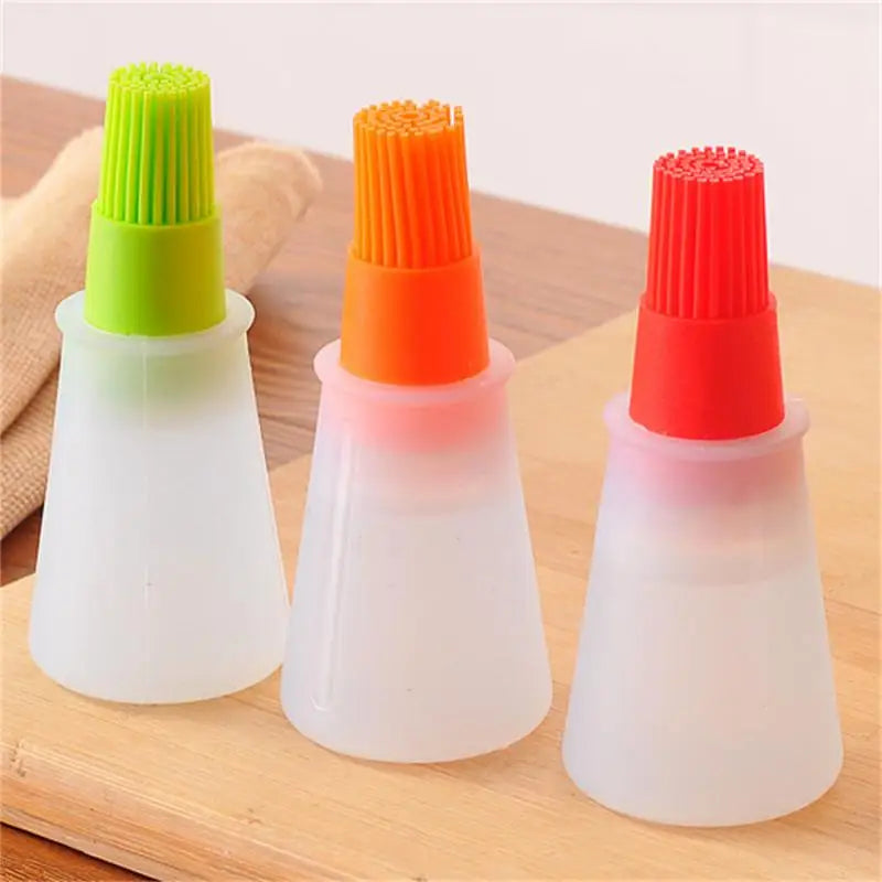 Silicone Oil Bottle Brush Oil Dispenser Bottle With Barbecue Brush High Temperature Resistant Basting Brush Kitchen BBQ Tools