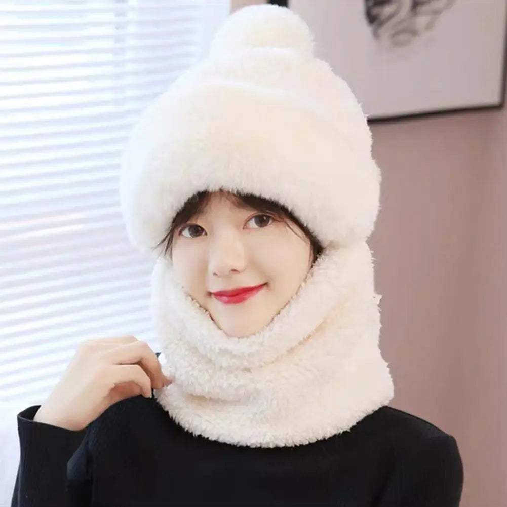 Winter Hats for Women 2024 New Autumn and Winter Collar Scarf Mask One Thick Warm Ear Protection Windproof Hooded Solid Color